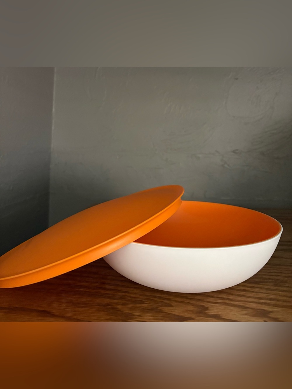 Orange and White Tupperware Serving Bowl with Lid - Modern Home Dining